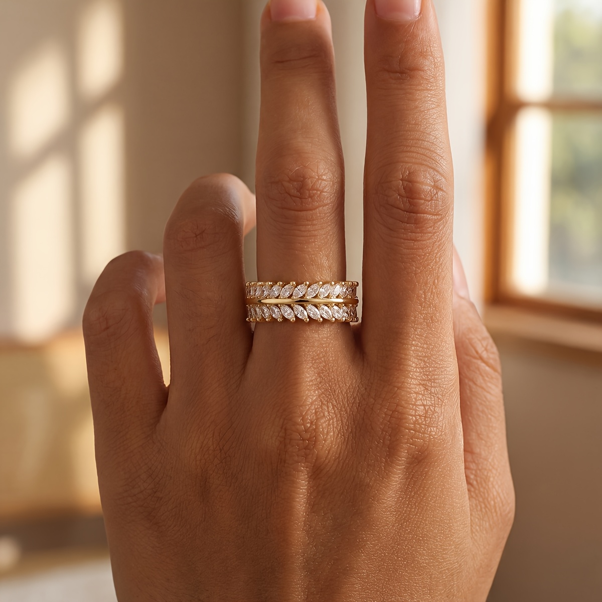 Women's Stylish Willow Leaf Ring, Stackable Design